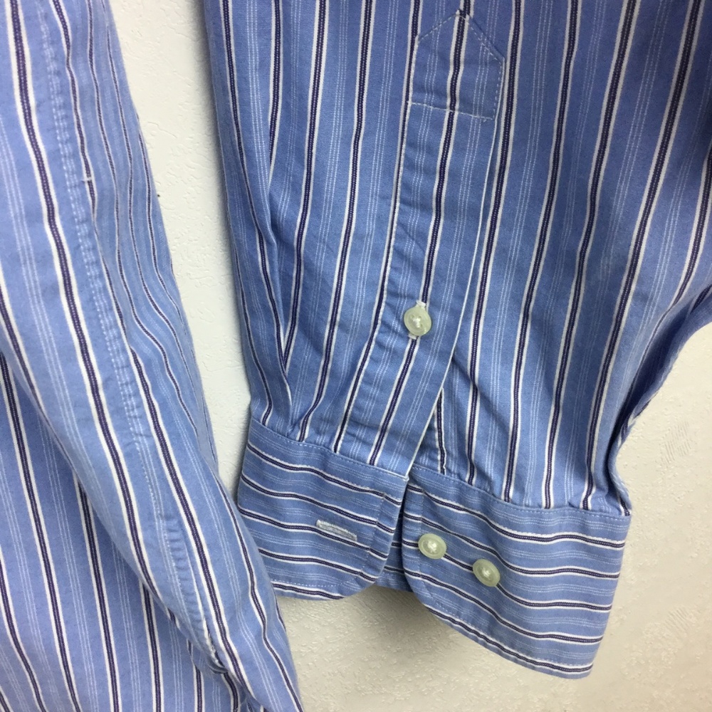 J Crew XL Shirt Blue White Stripe Long Sleeve - Picture 4 of 5